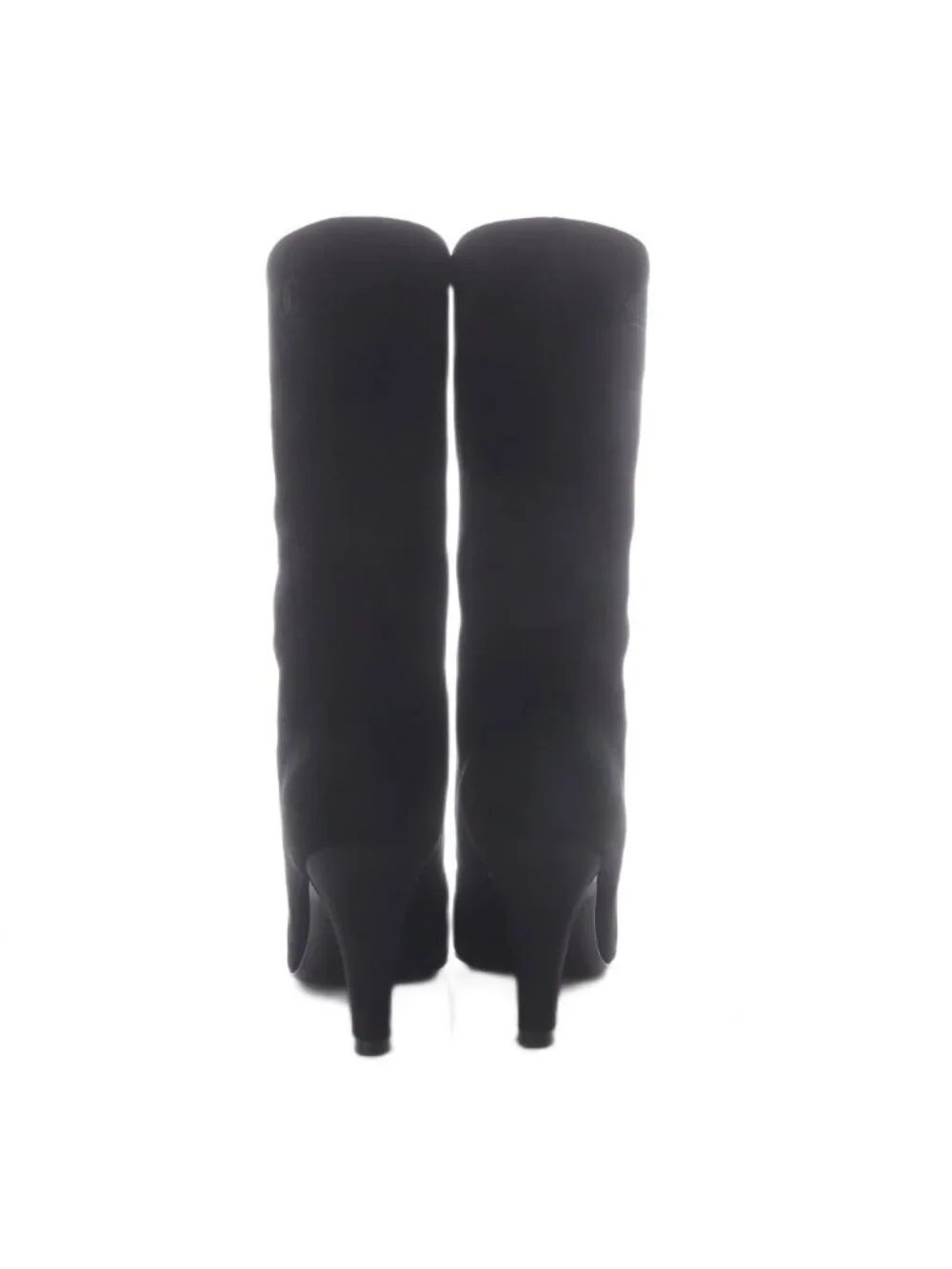 Chanel Boots Middle High Heels Pointed Toe CC Logo Suede 36c Black
